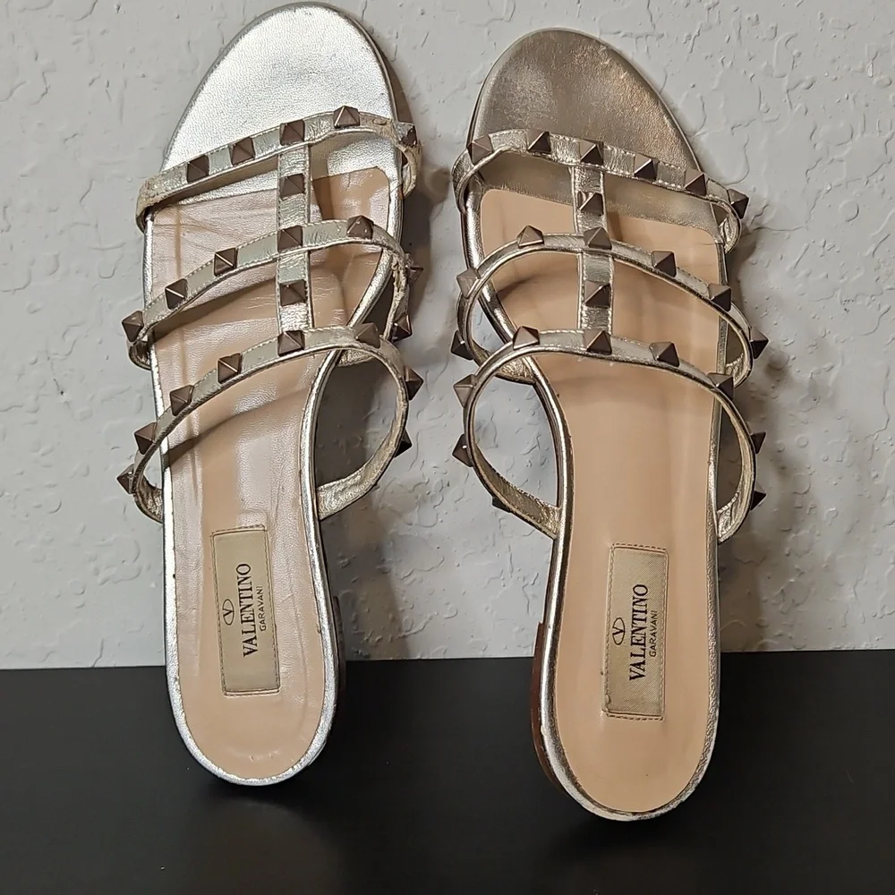 Valentino Garavani Rockstud Slide Sandals, Size 37 1/2 (7.5)